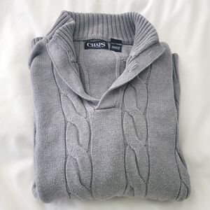 Chaps Gray Zip Up Cable Knit Sweater